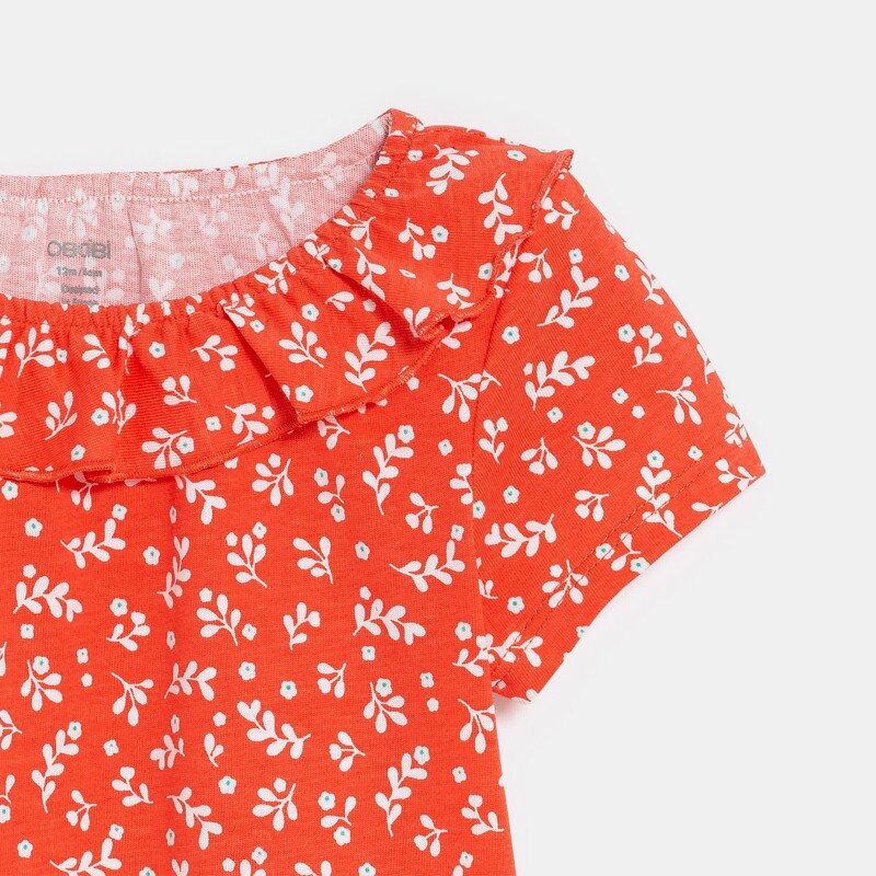T-shirt col volanté maille fantaisie rose bébé fille Orange