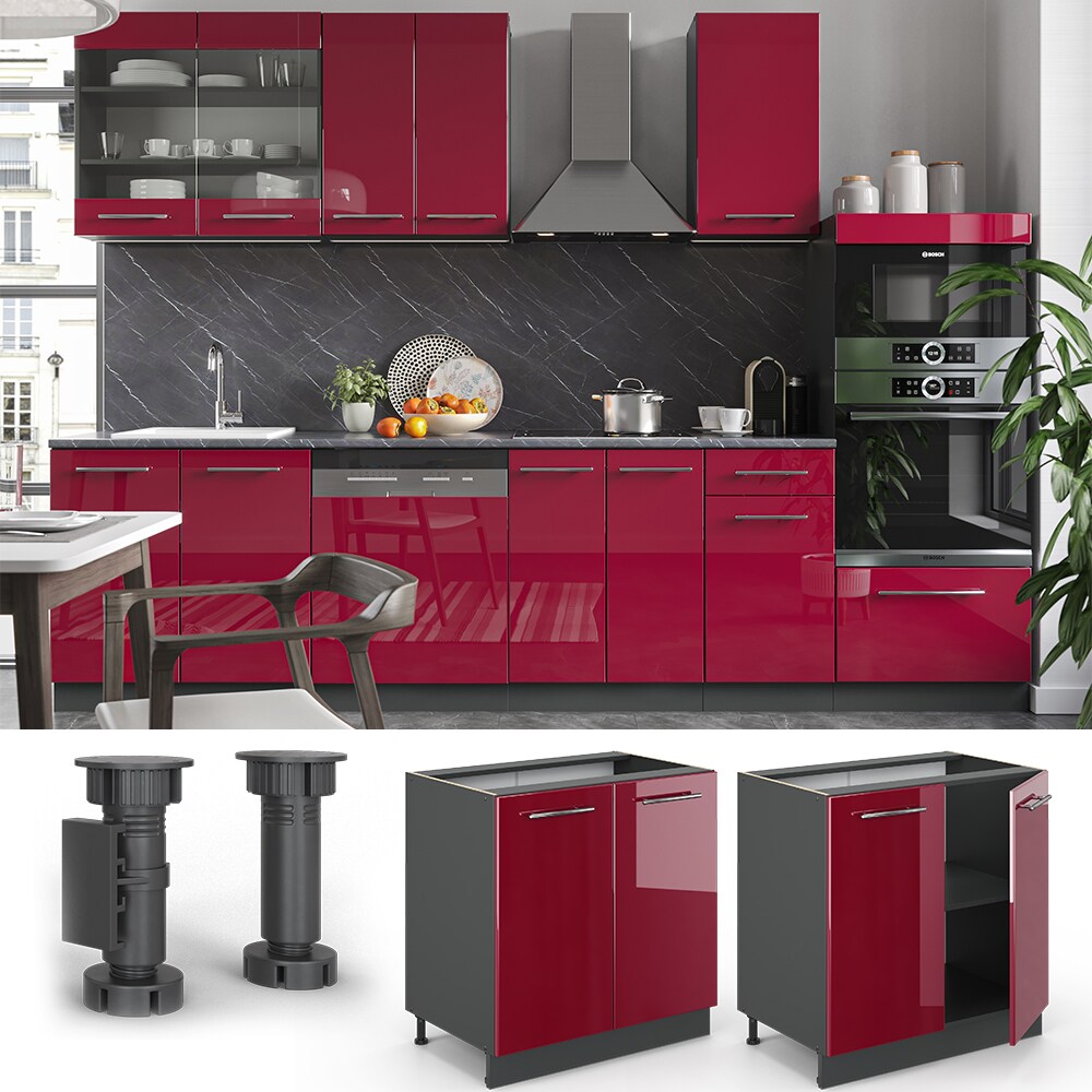 VICCO Unterschrank 80 cm Bordeaux Hochglanz Küchenschrank Hängeschrank Küchenzeile Fame-Line