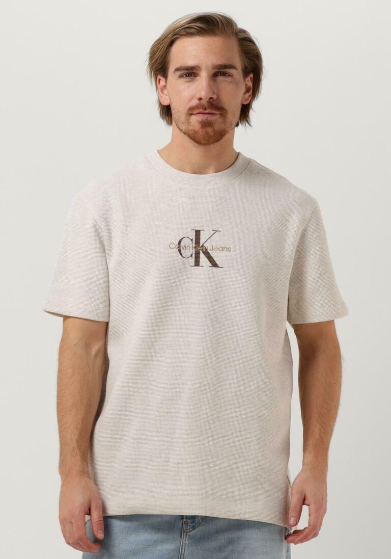 CALVIN KLEIN witte calvin klein t-shirt archival monologo waffle tee
