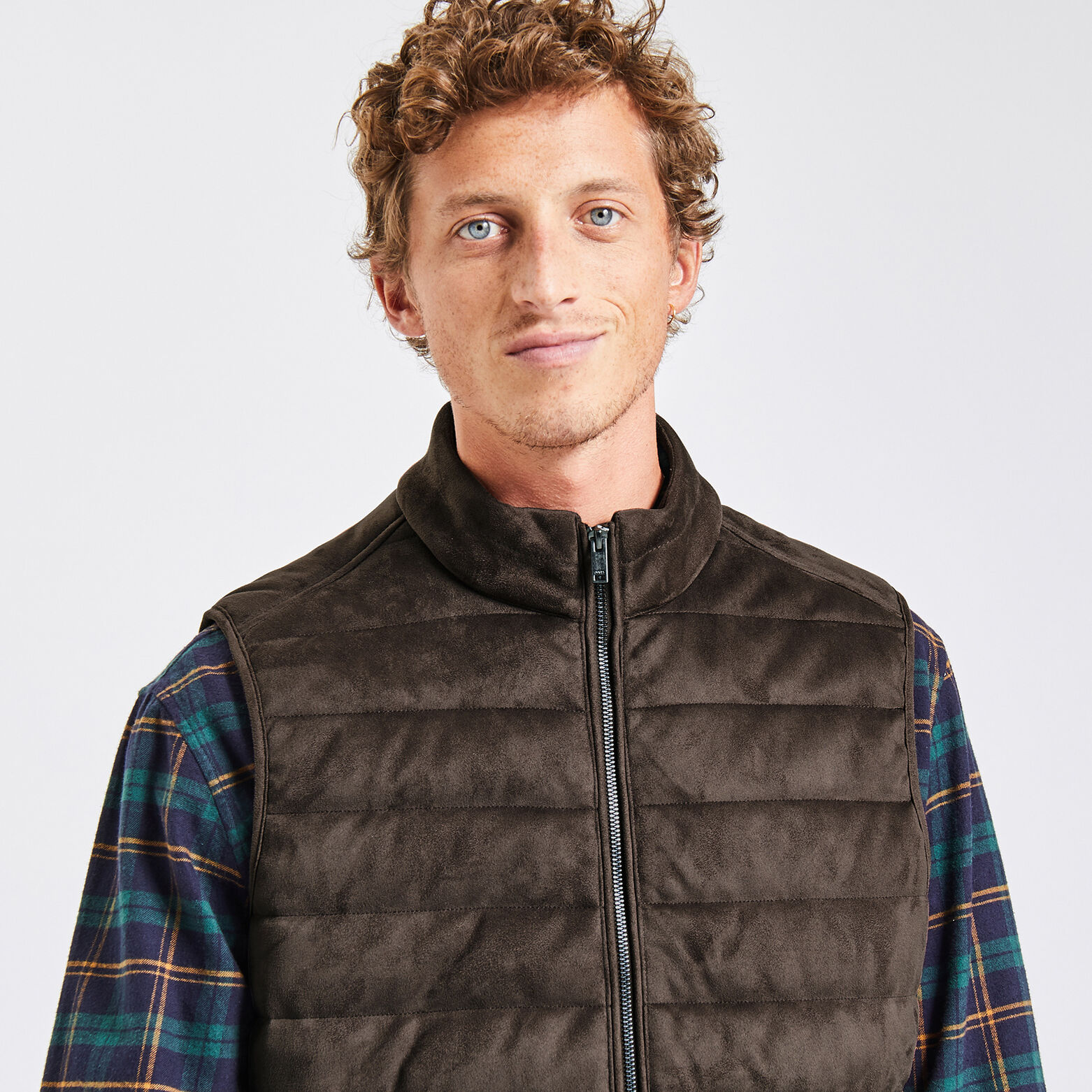 Doudoune sans manche aspect velours Camel