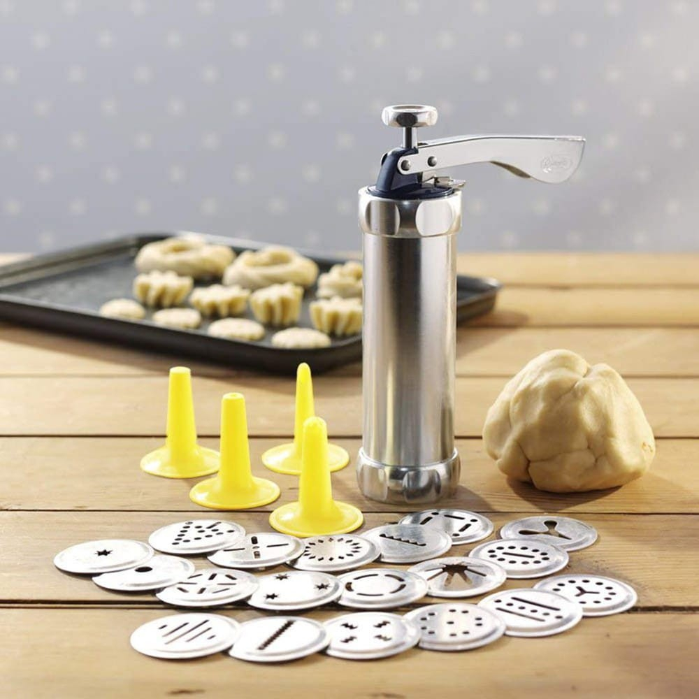 (25-tlg. Set) Edelstahl Biscuit Maker Keks Backform Cookies Pressmaschine - Silber