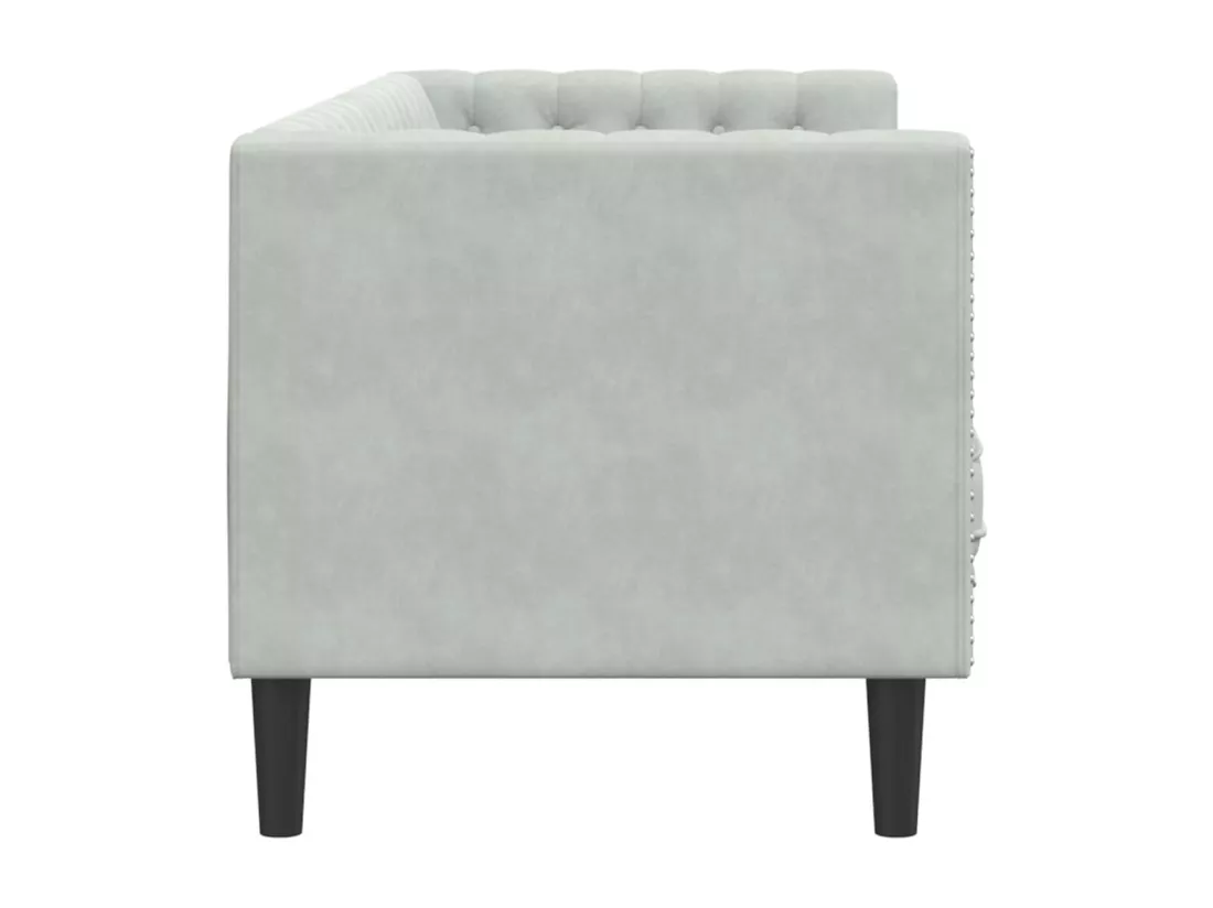 Canapé Chesterfield avec traversins 3 places gris clair velours