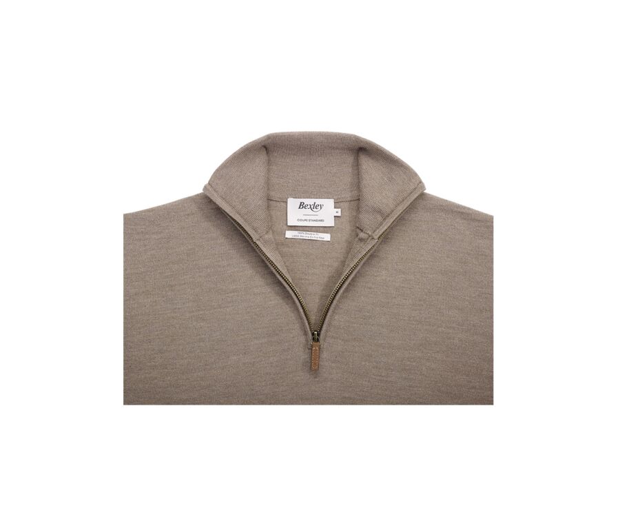 Pull col zippé homme Gris Taupe Chiné - VLARINOS