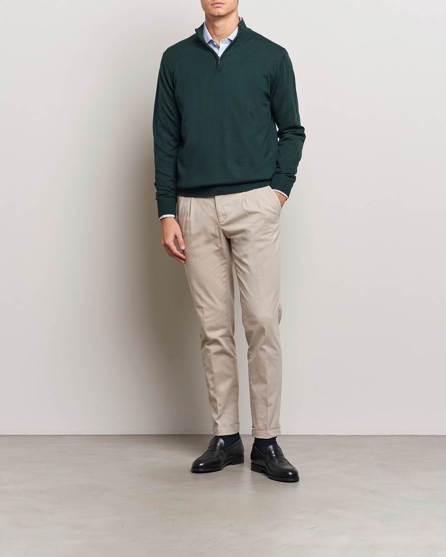 Charles Tyrwhitt Pure Merino Zip Neck Jumper Forest Green