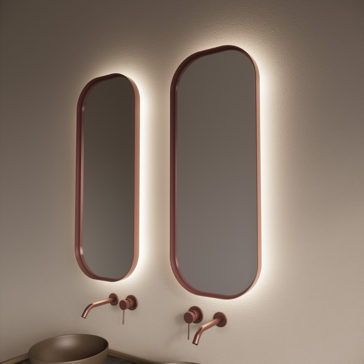 Gliss Design Plato spiegel met LED-verlichting 40x100cm rosé koper