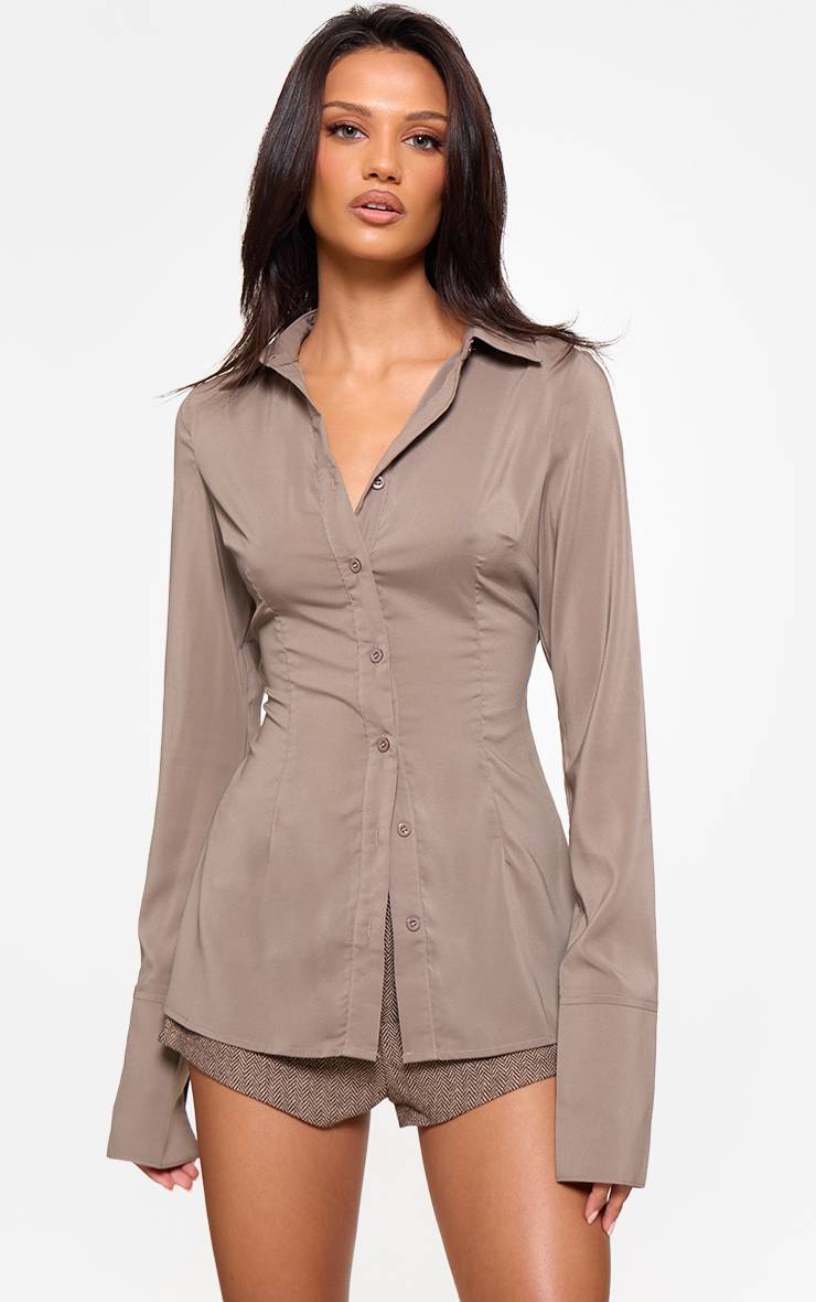 Marron Chemise Ajustée En Mousseline