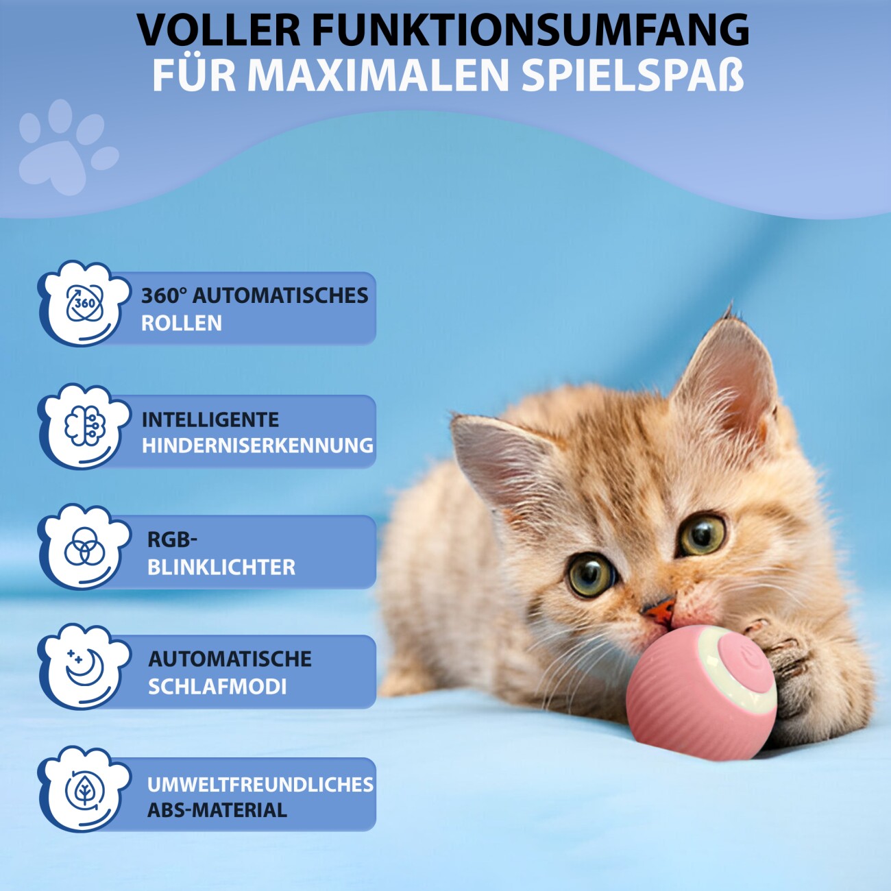 Petsation Interaktives Katzenspielzeug Ball elektrisch