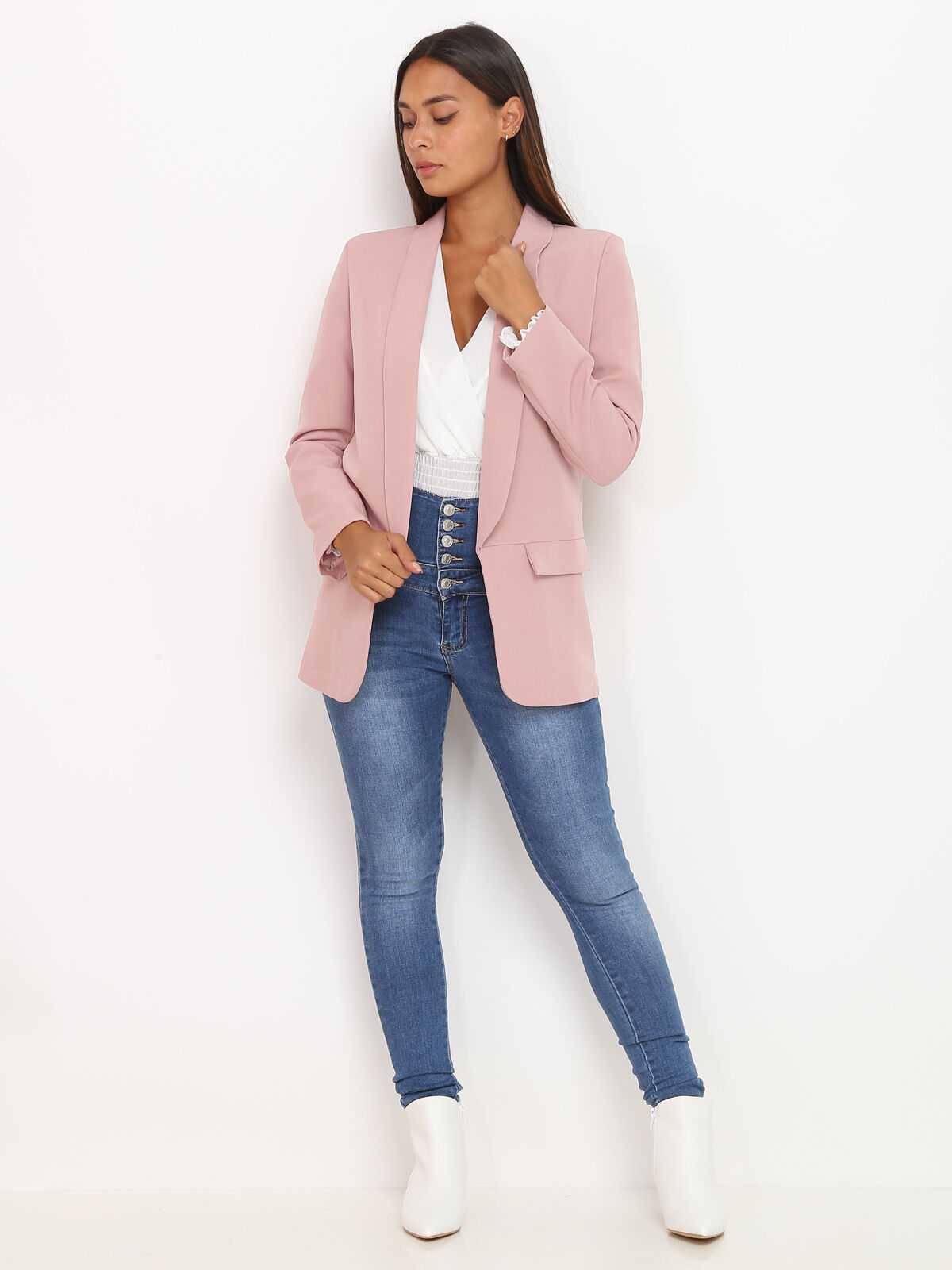 Blazer à col châle- Rose clair