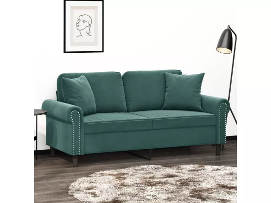 Canapé 2 places avec oreillers vert foncé 140 cm velours