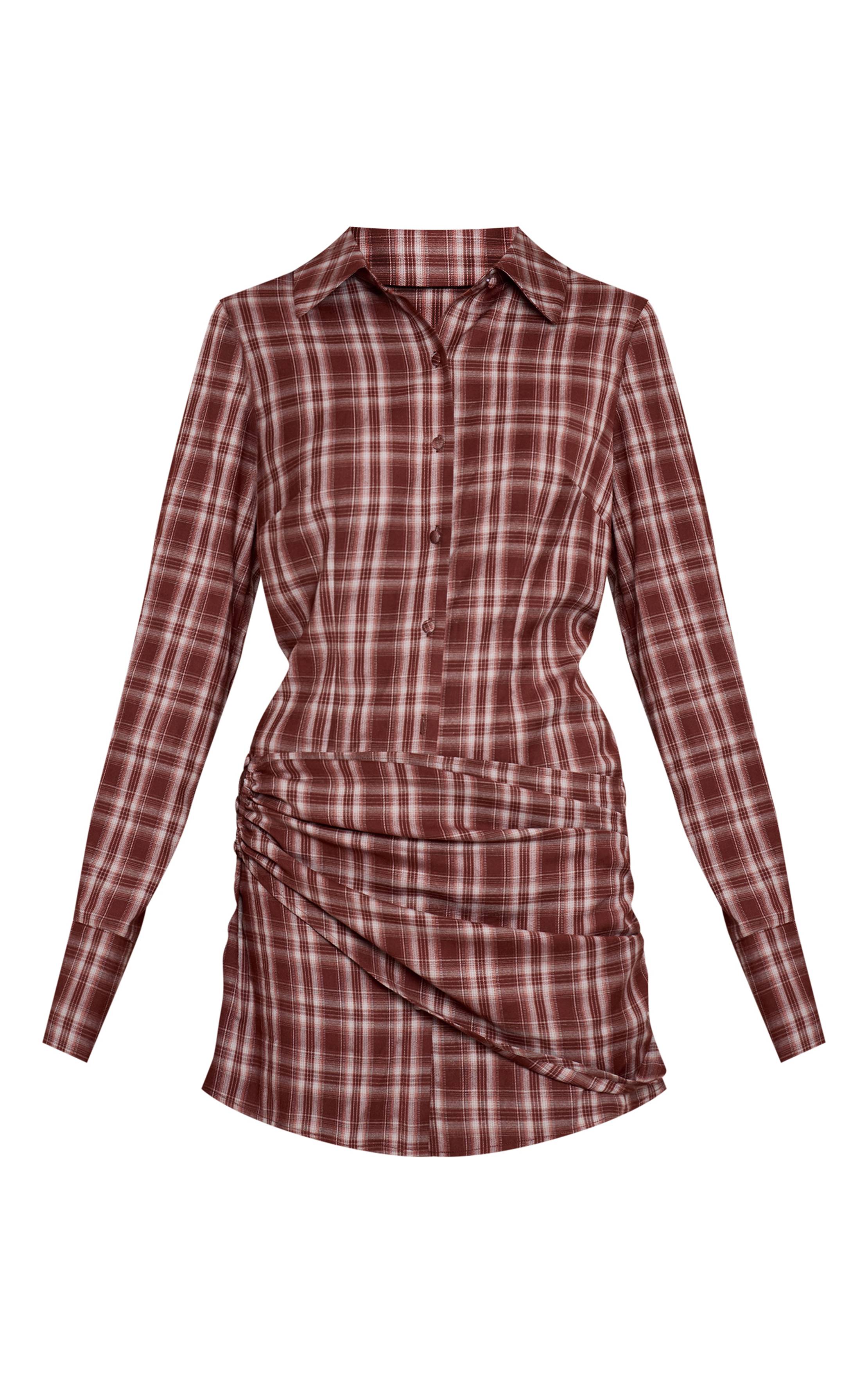 Marron Robe Chemise À Carreaux Avec Détails Cache-cœur