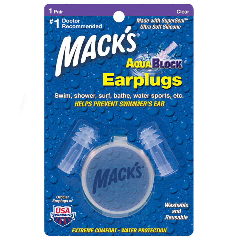 BOUCHON D OREILLE MACKS AQUA BLOCK EAR PLUGS 1 PAIRE TRANSPARENT