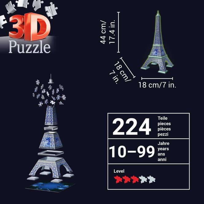 3D Puzzle - Eiffelturm - Glow in the dark Edition - 216 Teile - 50 Jahre Ravensburger