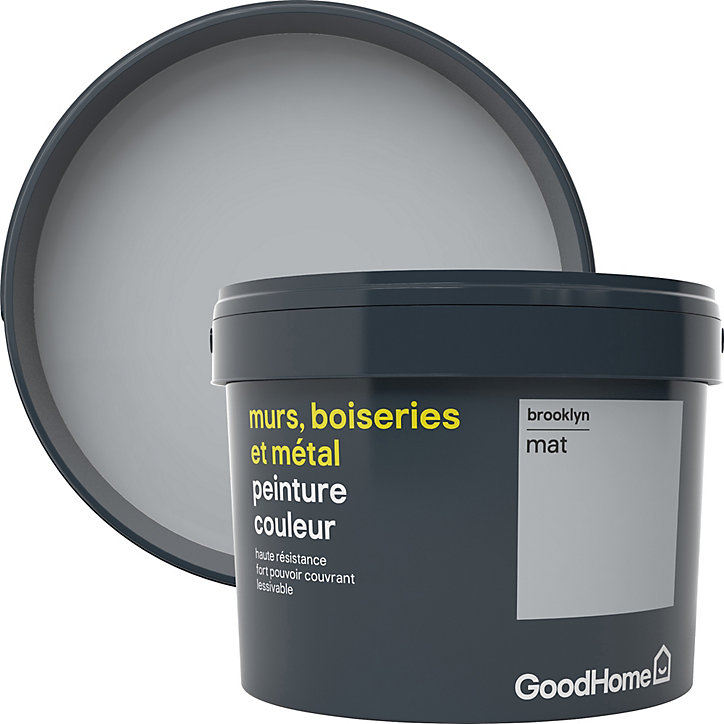 Peinture résistante murs, boiseries et métal GoodHome gris Brooklyn mat 2,5L