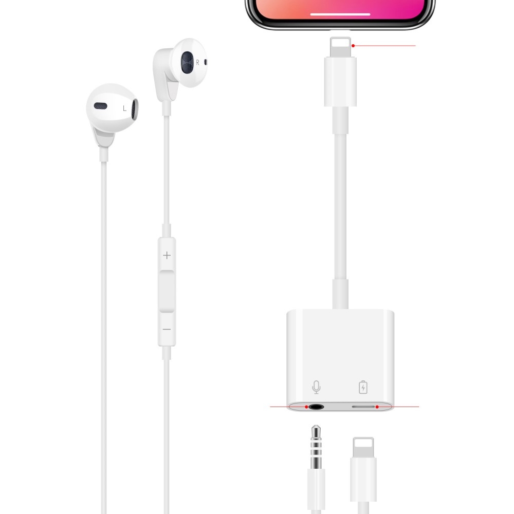 Lightning auf 3.5mm Audio Musik Kopfhörer Lade Adapter Splitter (12 cm) - Weiss