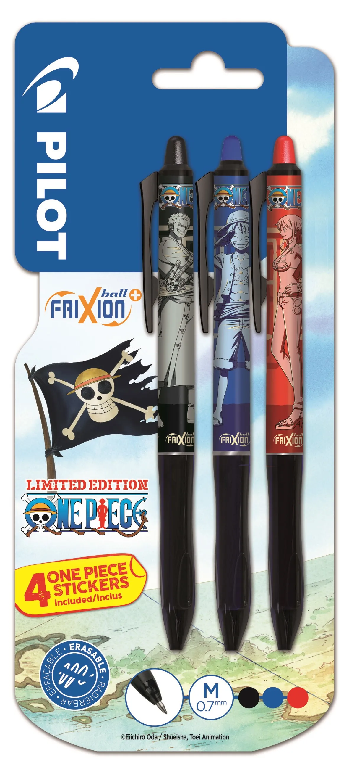 Pilot Frixion Ball Plus One Piece 0,7 mm Medium - med 3 stk. ass. farver