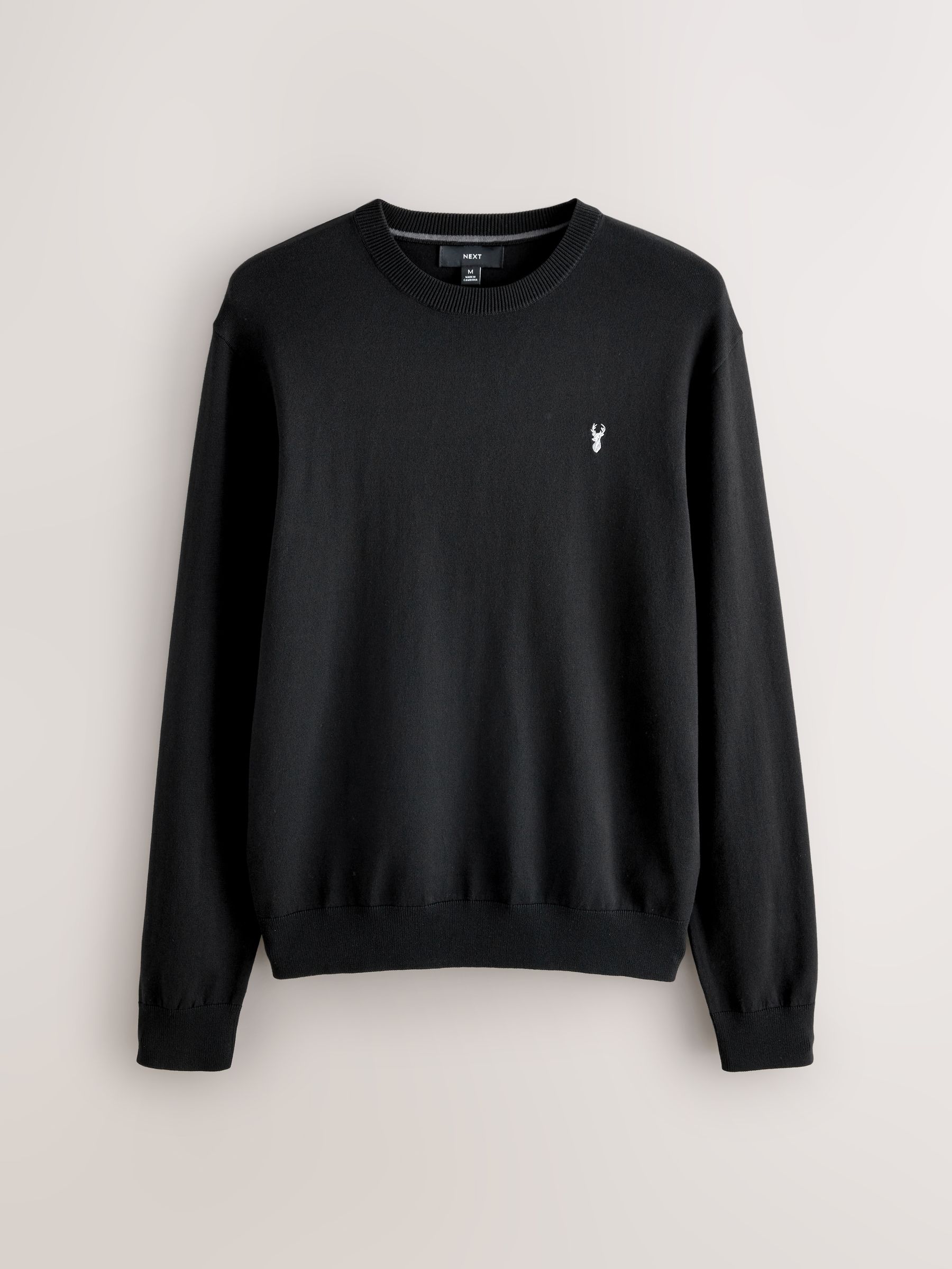Zwart - Hertlogo - Regular Fit Cotton Rich Crew Neck Jumper