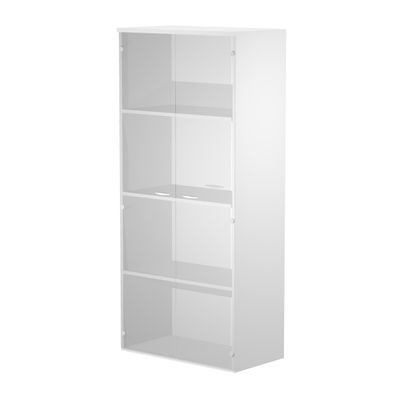 Bibliothèque haute Trend - L80xP35xH180 cm - 2 portes en verre dépoli - blanc