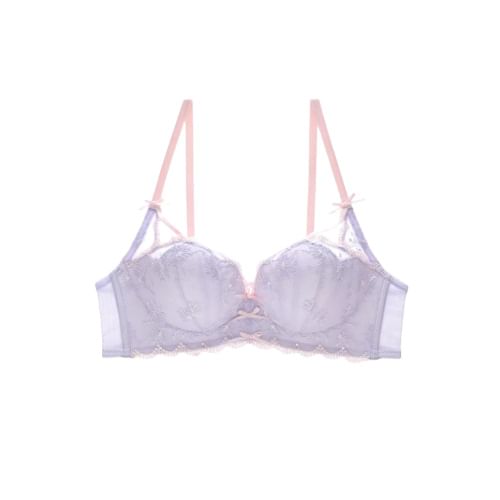 Sancus - Draadloze bh/slip/set met geborduurde bloemenstrik