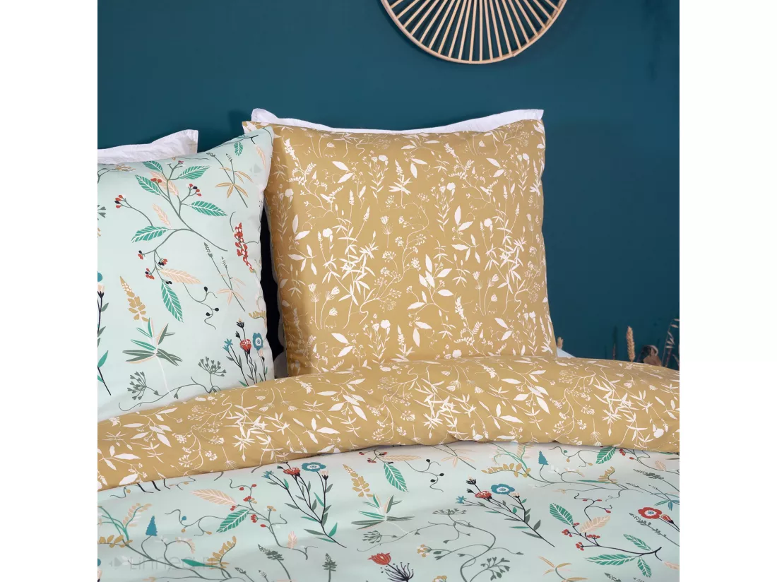 Parure de lit FLORISSANE 260x240 cm 100% polyester microfibre vert 3 pièces
