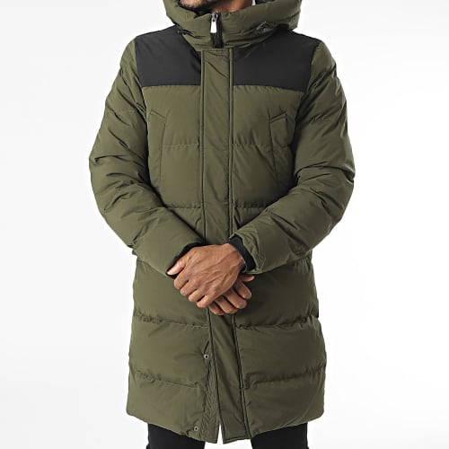 Doudoune Capuche Longue Vert Kaki Noir