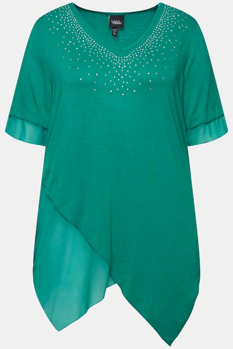 Bluse, Layering-Look, Mesh/Jersey, Zipfelsaum