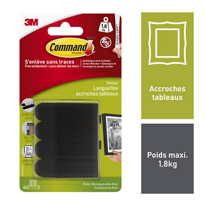 Lot de 8 languettes de fixation pour tableaux petit modèle Noir