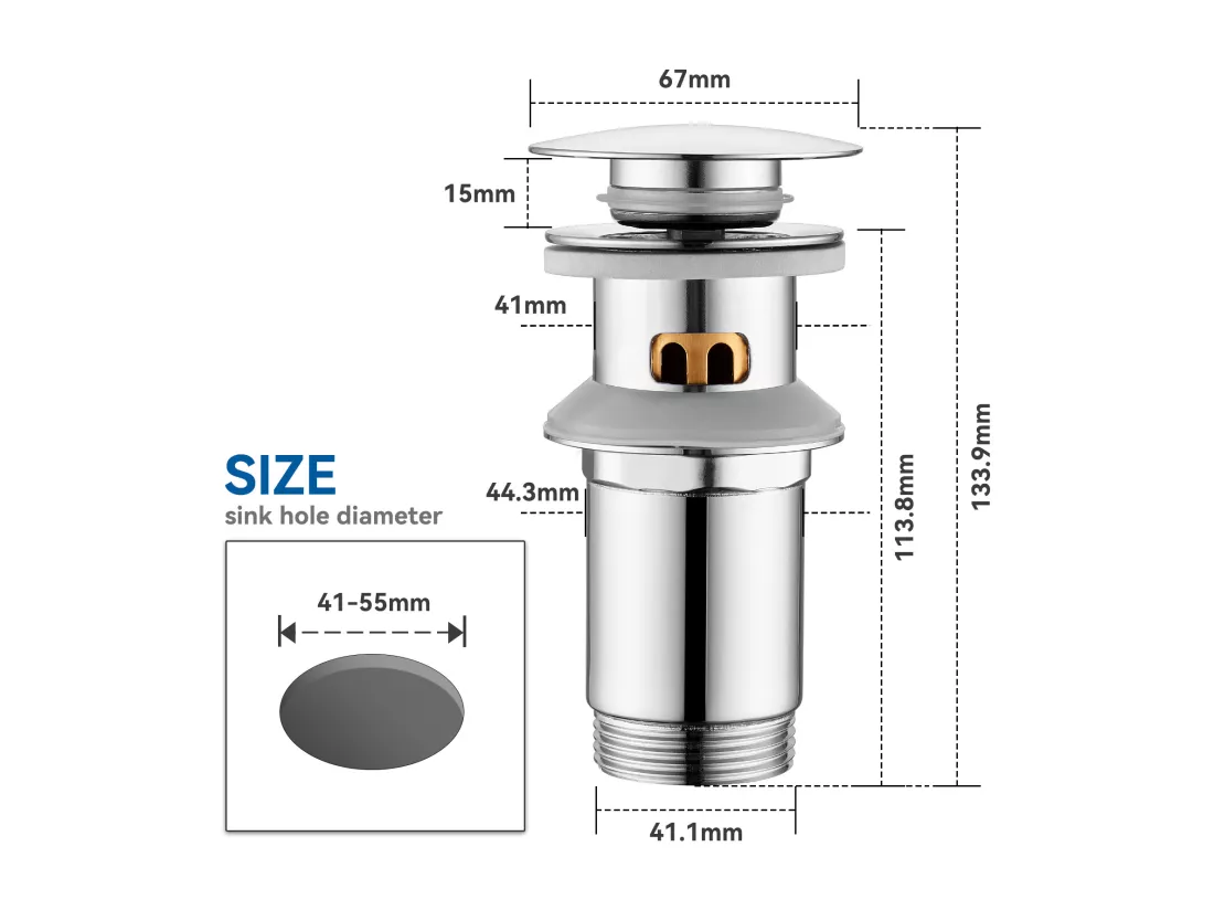 Auralum max Bonde de Lavabo Universelle avec Trop-Plein,Valve Pop-Up pour lavabo-Bonde d'écoulement en laiton (Chromé, avec Panier à Crépine)