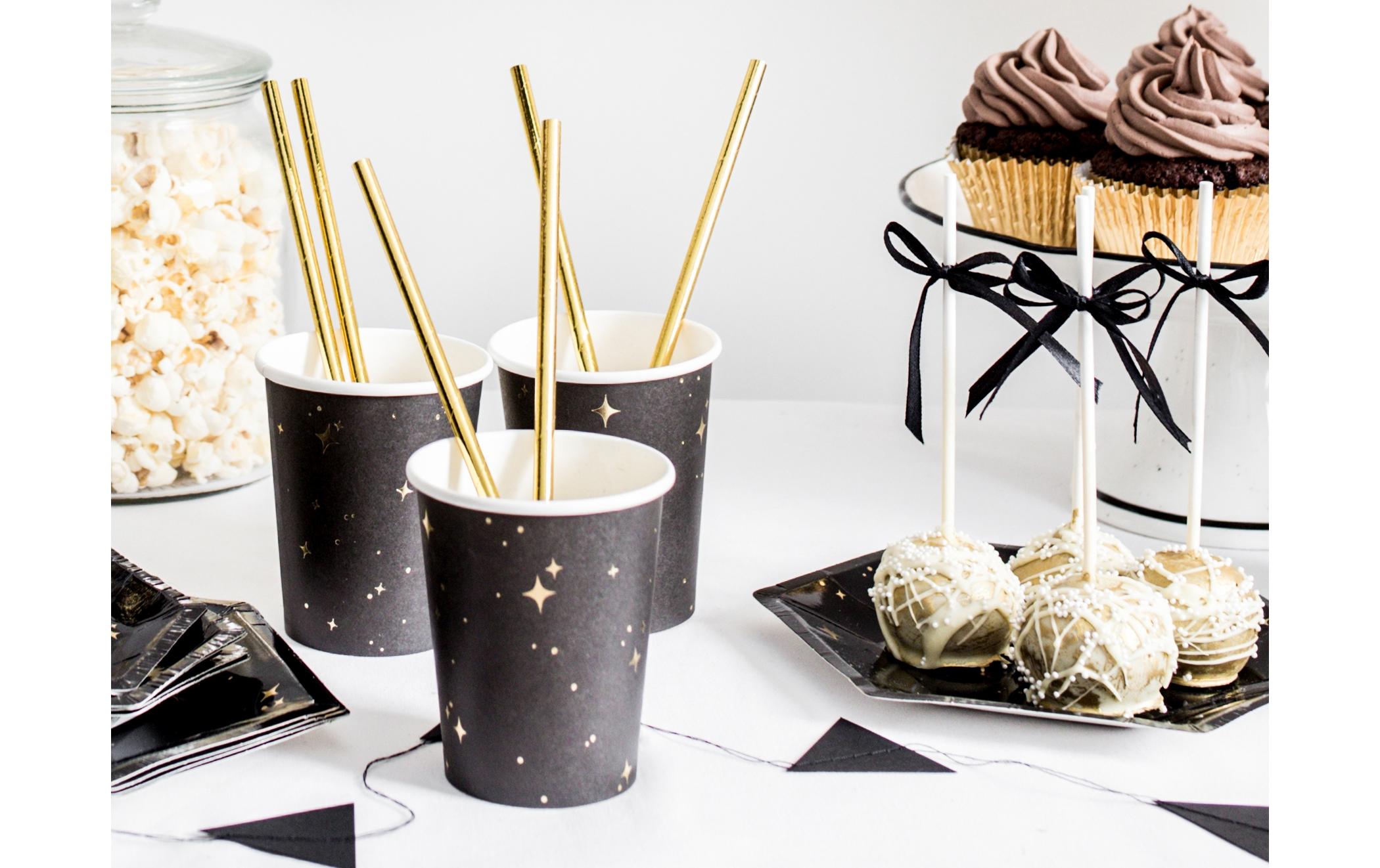 Einwegbecher Let's Celebrate 260 ml, 6 Stück, Gold/SchwarzPappbecher für Partys