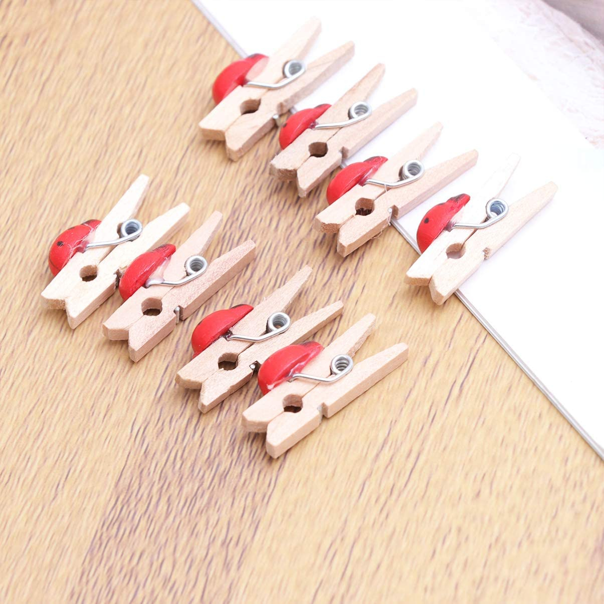 (100er Set) 2.5cm Mini Holz Klammern DIY Bastel Deko Wäscheklammern - Marienkäfer
