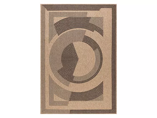 Tapis extérieur Ø80cm rond tissé kilim beige et noir JUTE ART 7