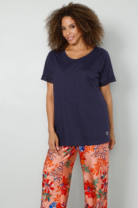 T-Shirt, Rundhals, Spitze am Halbarm
