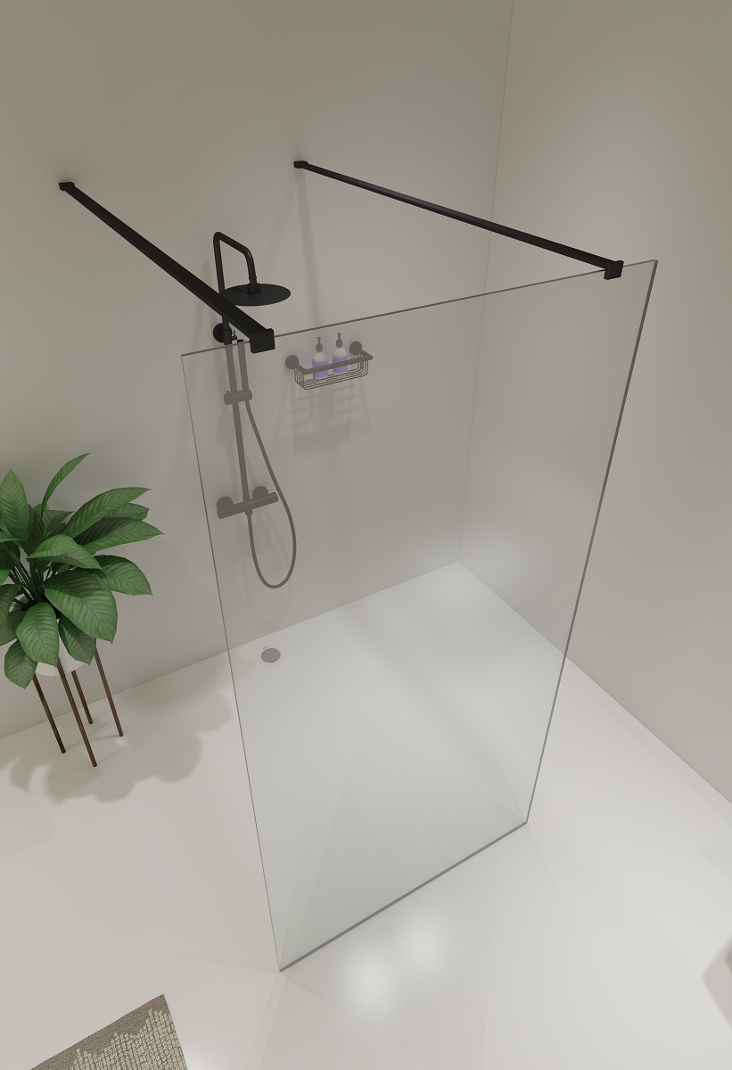 Saniclear Redro vrijstaande douchewand 100x200cm zwart mat