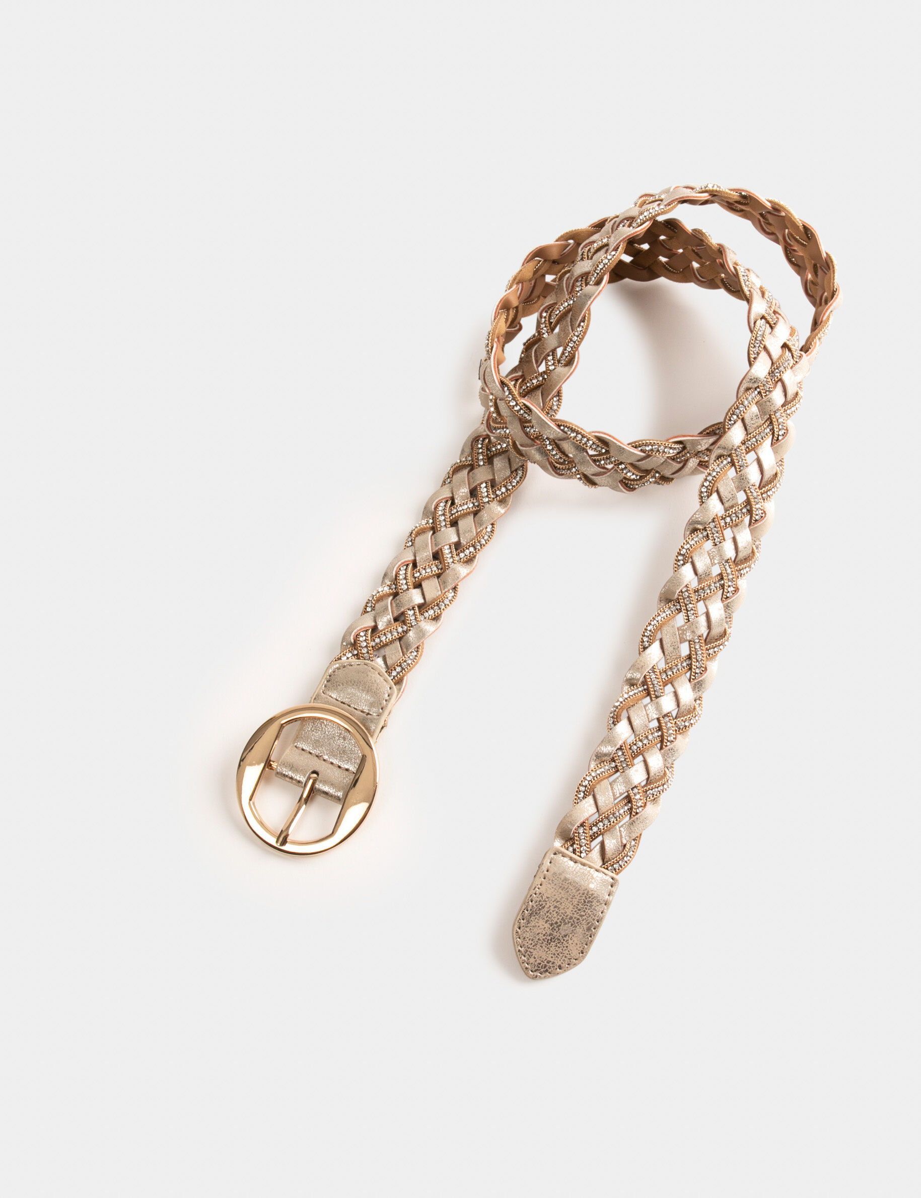 Ceinture tressée avec strass dore femme - dore
