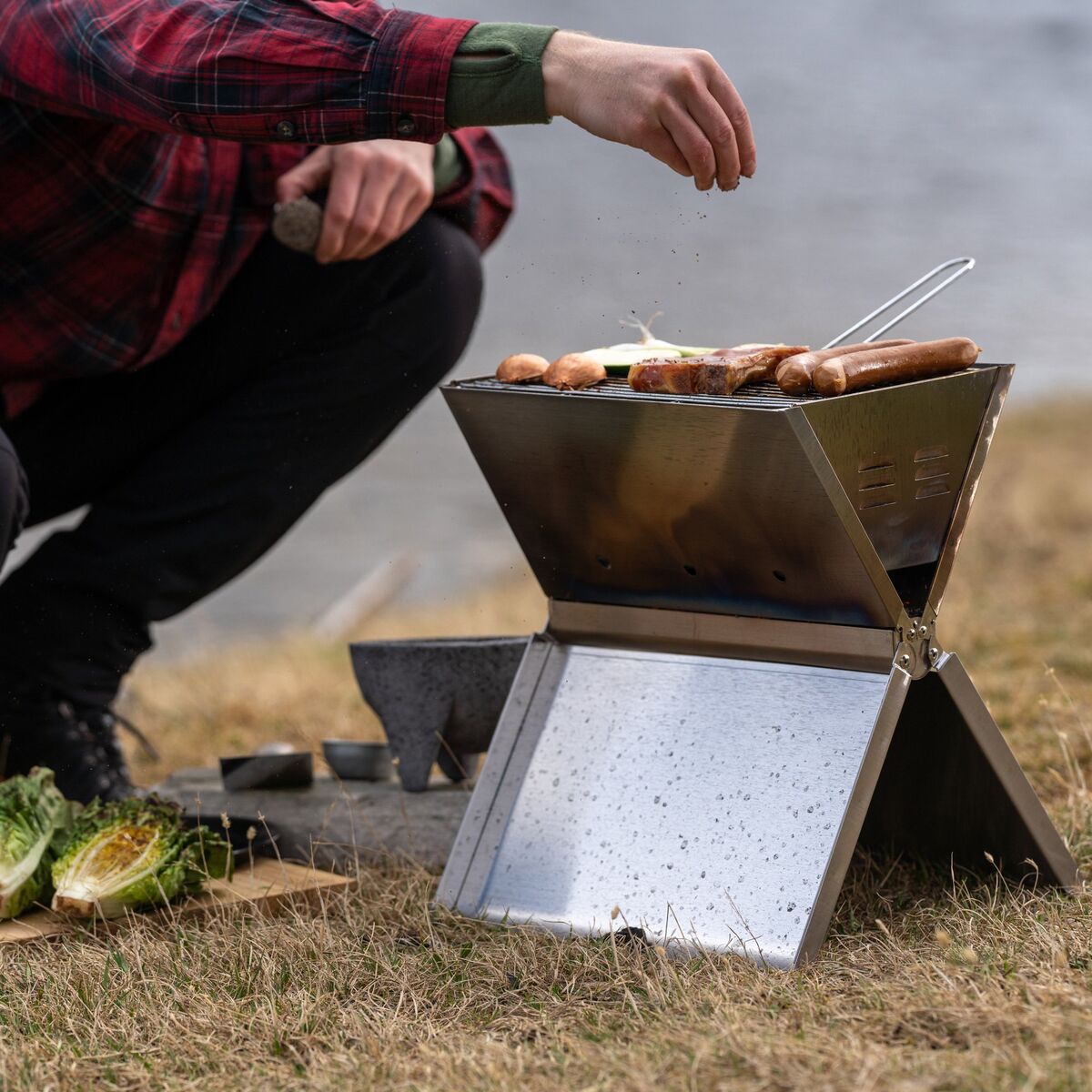 Sammenleggbar grill, 36 x 26 cm, rustfritt stål