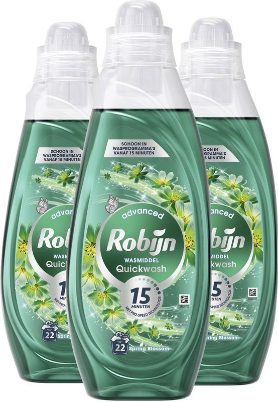 Robijn - Advanced Quickwash - Vloeibaar Wasmiddel - Spring Blossom - 3 x 22 Wasbeurten - Voordeelverpakking