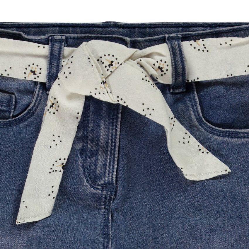 Jean large + ceinture foulard amovible pour fille - Bleu moyen