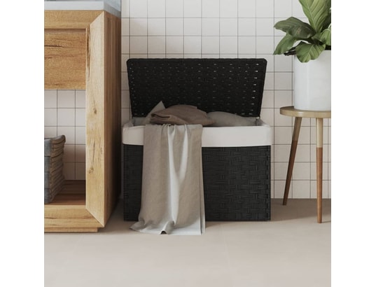 VIDAXL - Panier à linge avec couvercle noir 55,5x35x34 cm résine tres...