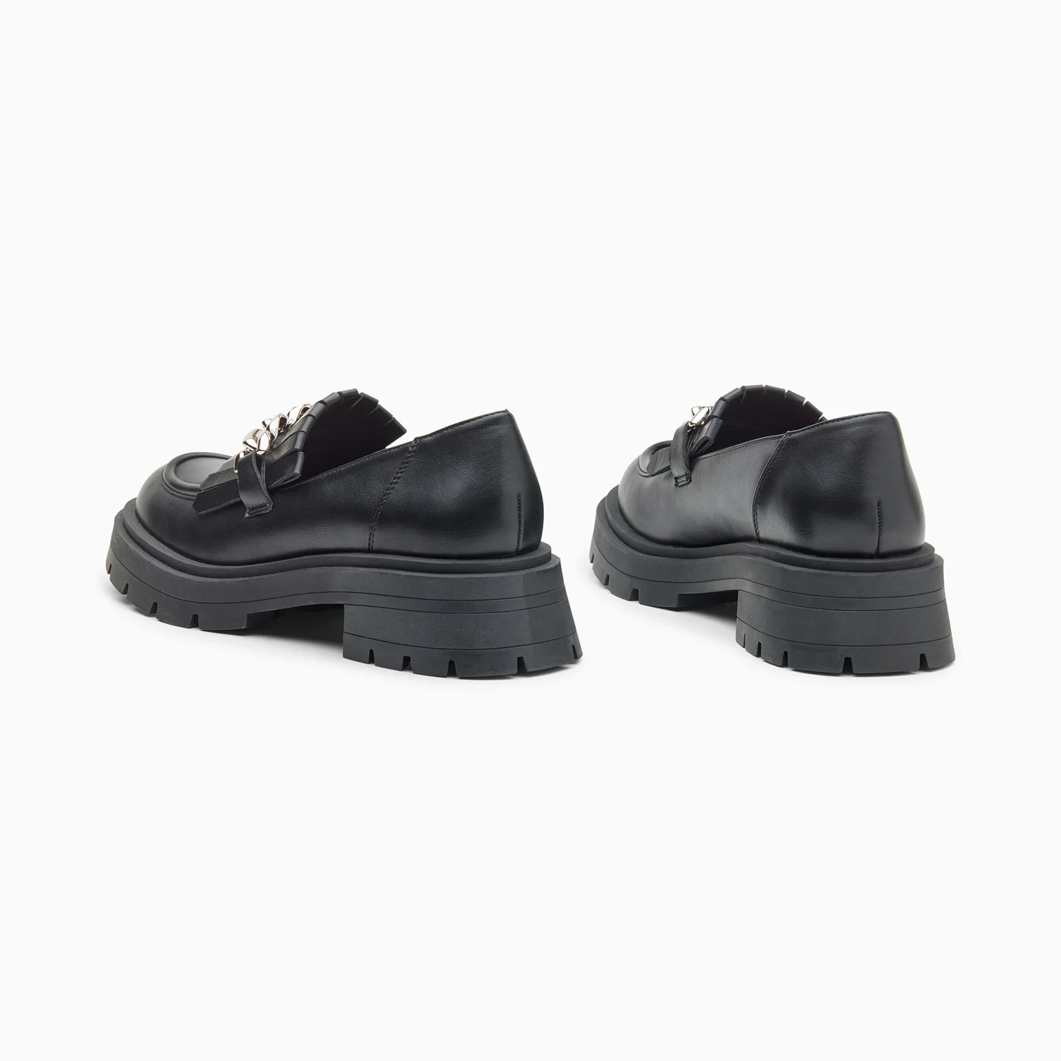 Mocassins, Derbies, Ballerines-Mocassins Angèle noirs à chaîne argent et semelle crantée