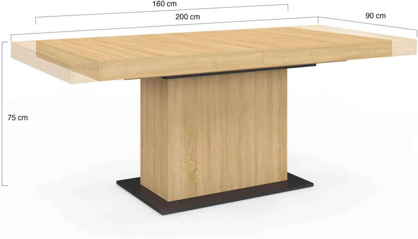IDMarket - Ausziehbarer Esstisch Rechteck Eden 6-10 Personen Holz und schwarzer Sockel 160-200 cm