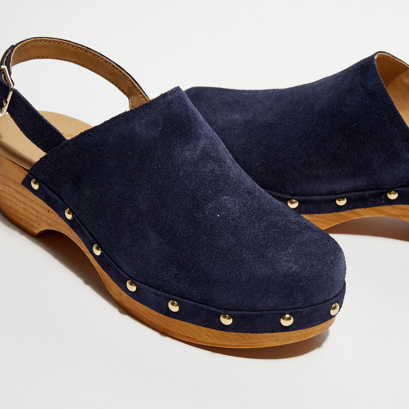 Apologie Studio Sabots en Velours de Cuir Nicole marine - Talon 5 cm