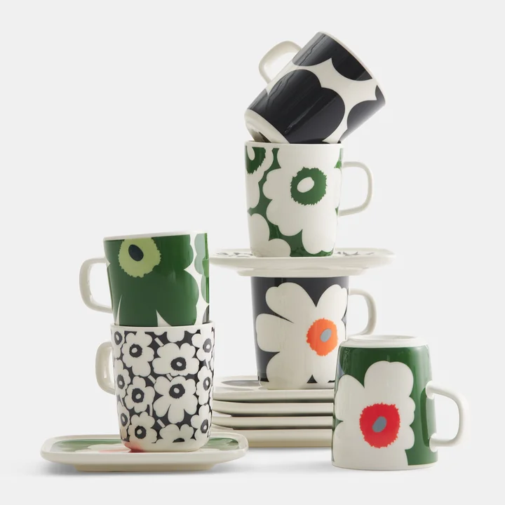 Marimekko - Oiva Pikkuinen Unikko Becher mit Henkel, 200 ml, dunkelblau / weiss (60th Anniversary Collection)