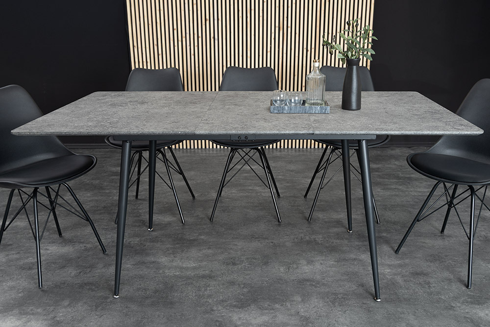 Ausziehbarer Esstisch APARTMENT 120-160cm grau Beton-Design schwarzes Metallgestell