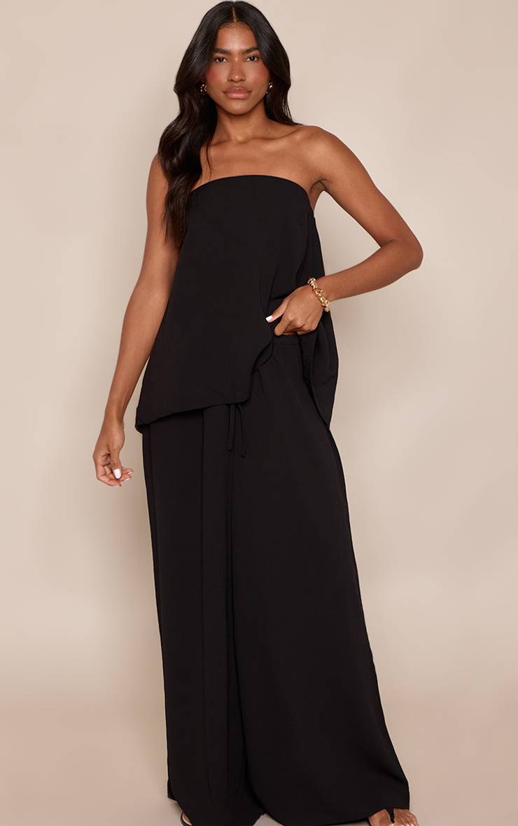 Noir Ensemble Coordonné Pantalon Large En Tissu Gaze