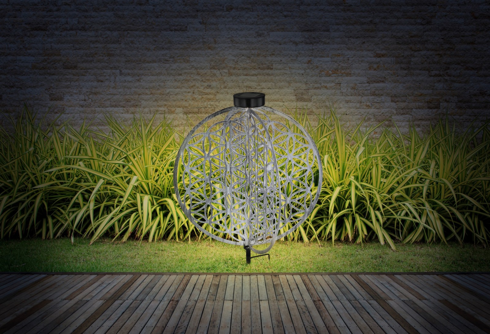 Solarleuchte mit Lebensblume - silberfarben - Metall