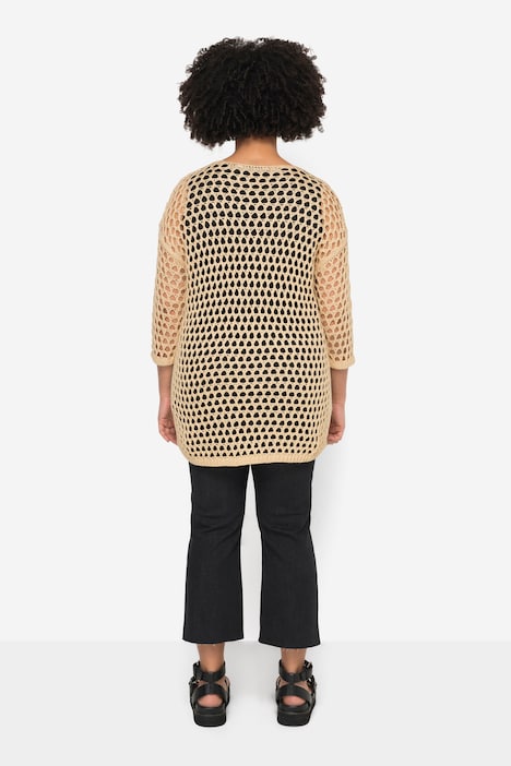 Pullover, Relaxed Fit, Lochstrick, Stern, Rundhals, 3/4-Ärmel