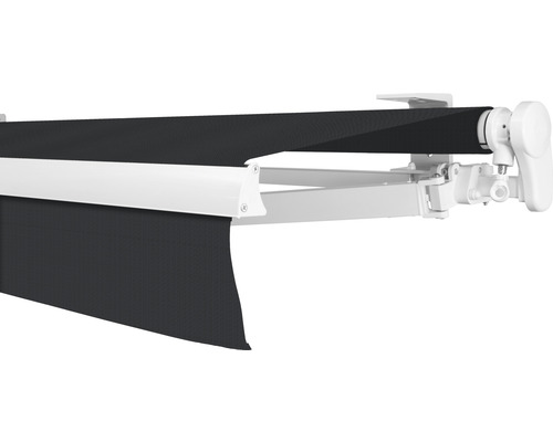 SOLUNA knikarmscherm Proof 2,5x2 Doekdesign U171 Frame RAL 9010 Zuiver Wit Aandrijving rechts incl. slinger