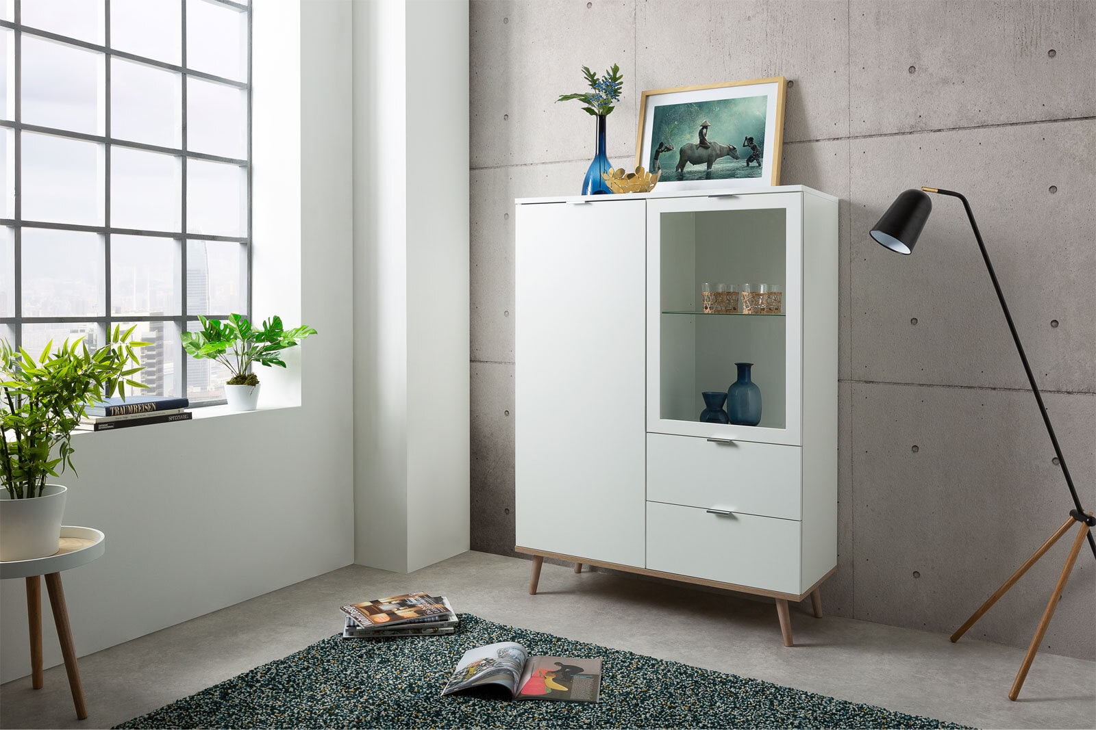 Highboard GÖTEBORG 100 x 140 cm weiß/ braun