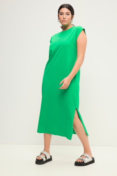 Jersey-Midikleid, oversized, Rundhals, ärmellos, Seitenschlitze