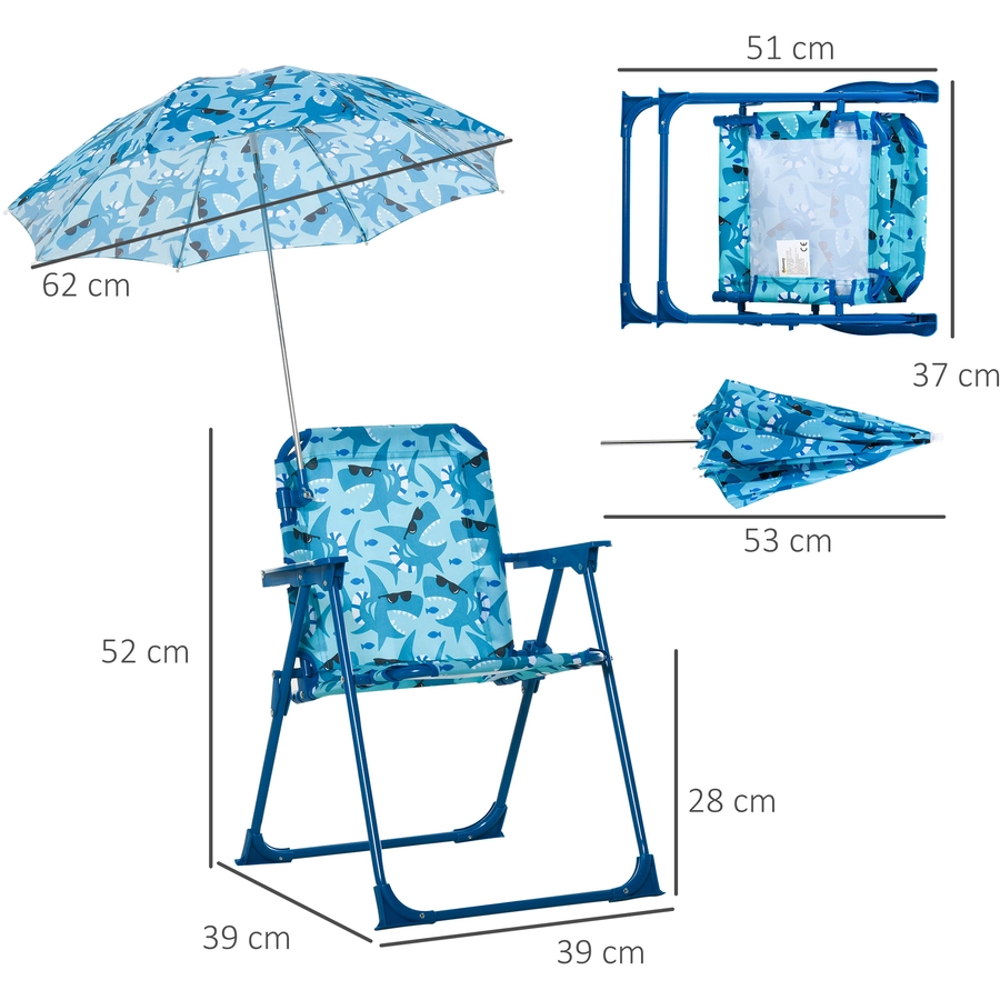Outsunny Kinder-Campingstuhl mit Sonnenschirm blau