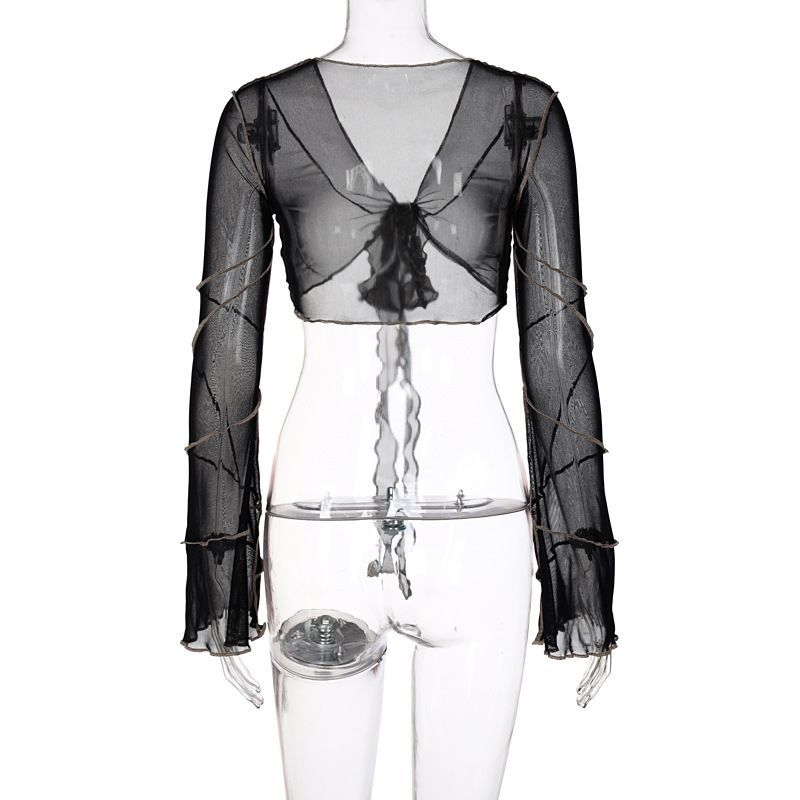 MOONGATE - Lange mouwen V-hals mesh cropped open vest